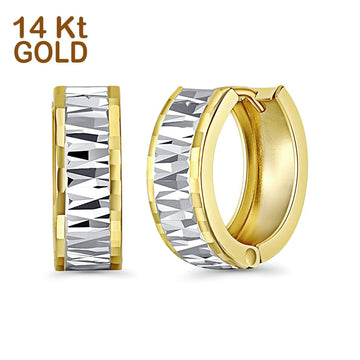 14K Two Tone Gold 5mm Thickness Huggie Hoop Earrings (15mm Diameter)